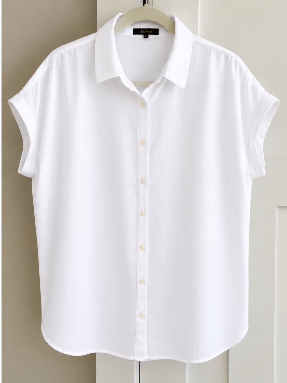 NWOT Quince Button Down Short Sleeve Oversized Collared Shirt Lyocell White L
